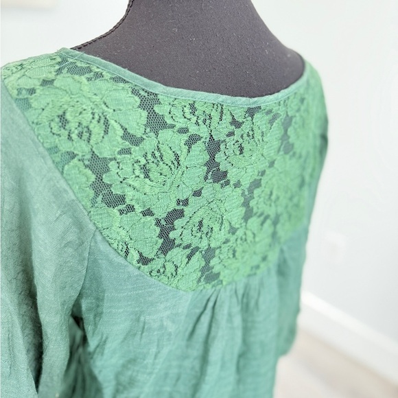 Mine Green Button Up Front Tie Blouse (L) - Picture 5 of 8